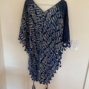 Lovestitch Blue & White Cotton Swim Coverup with Tassels – One Size